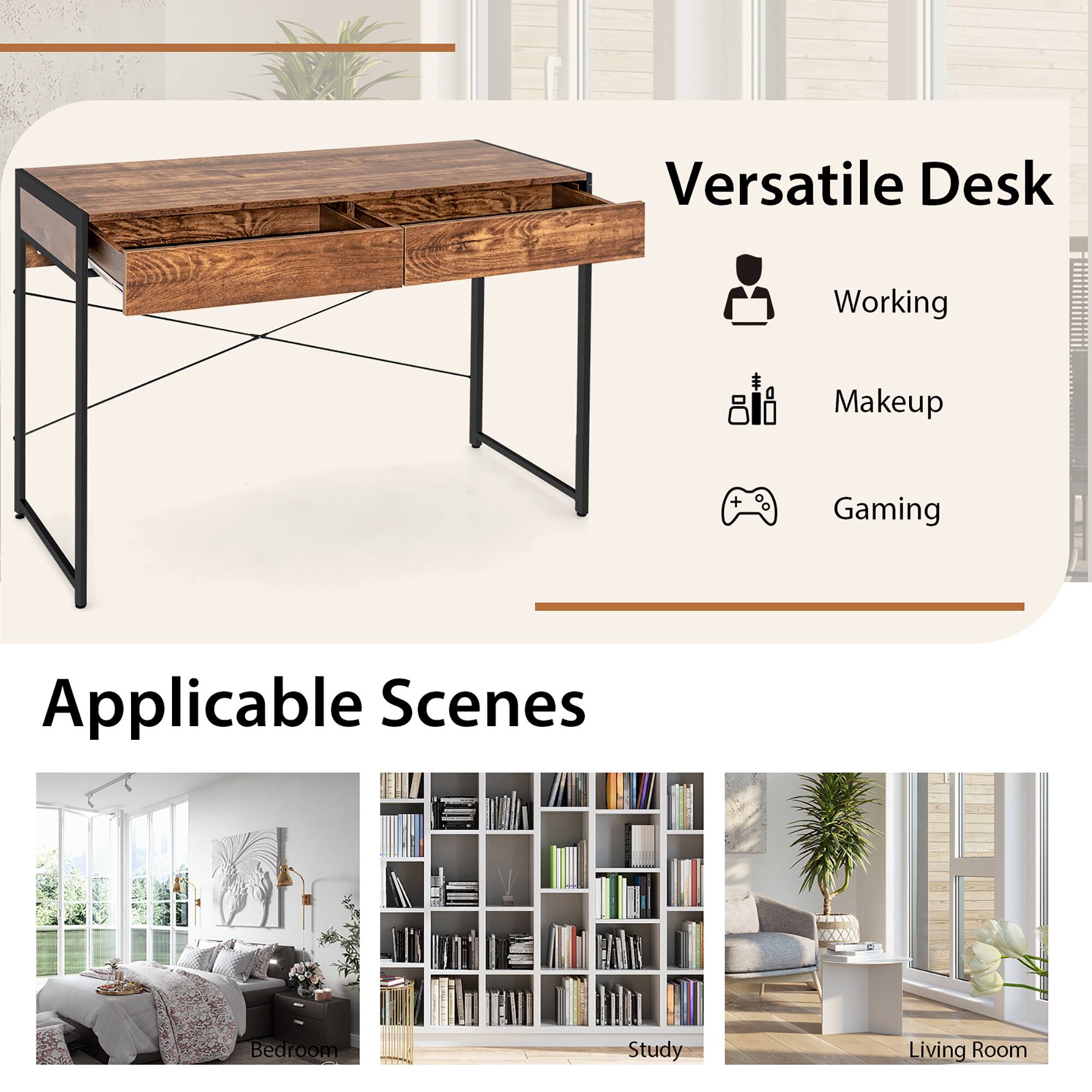 Versatile Desk Working Makeup + Gaming Applicable Scenes Bedroom Study Living Room