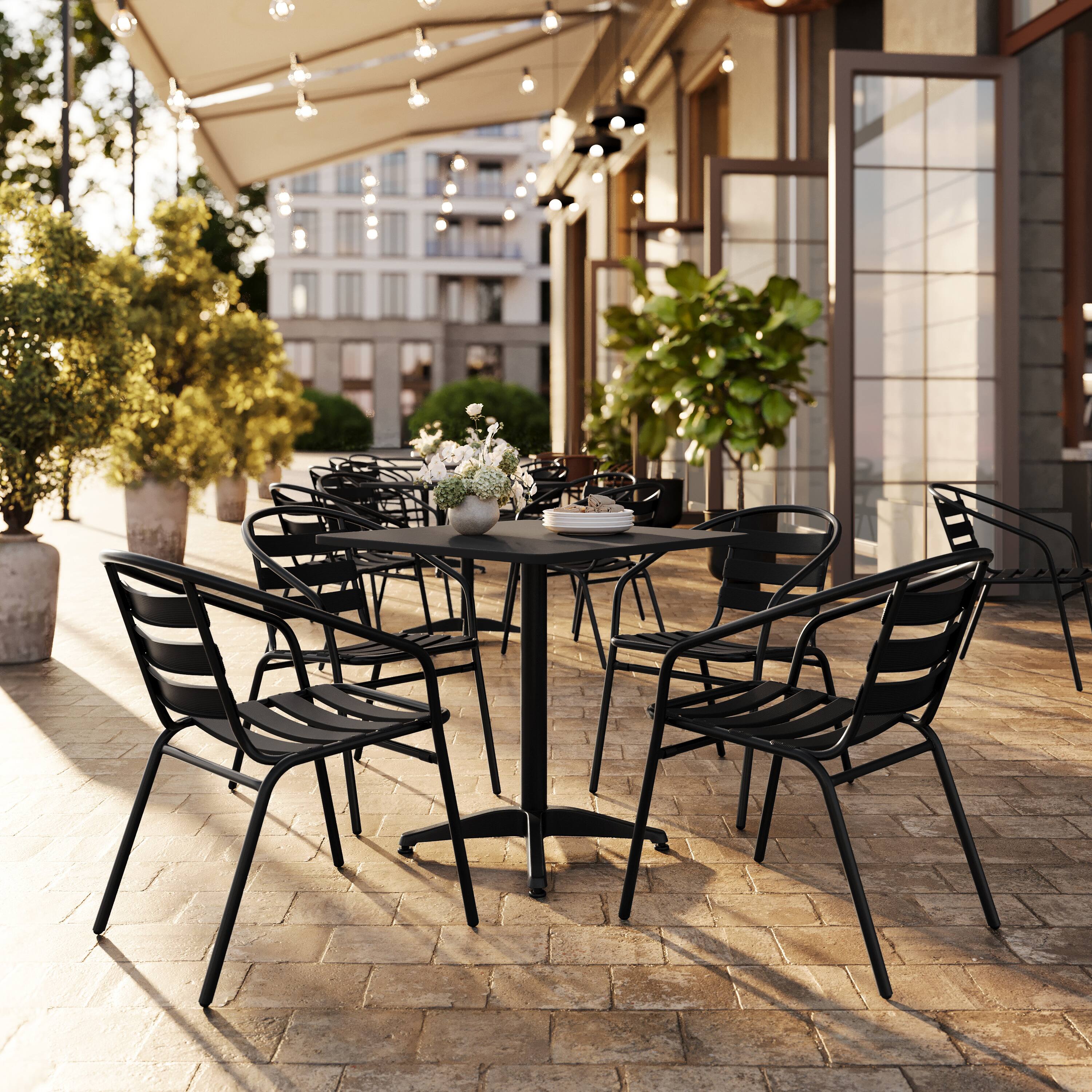 Alt View 1. Flash Furniture - Lila 27.5'' Black Square Aluminum Indoor-Outdoor Table Set with 4 Black Slat Back Chairs - Black.