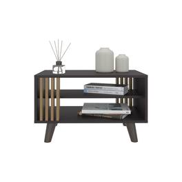 TuHome - Shawnee Coffee Table With Open Storage Shelf, Living Room Center Table - Black / Natural Oak