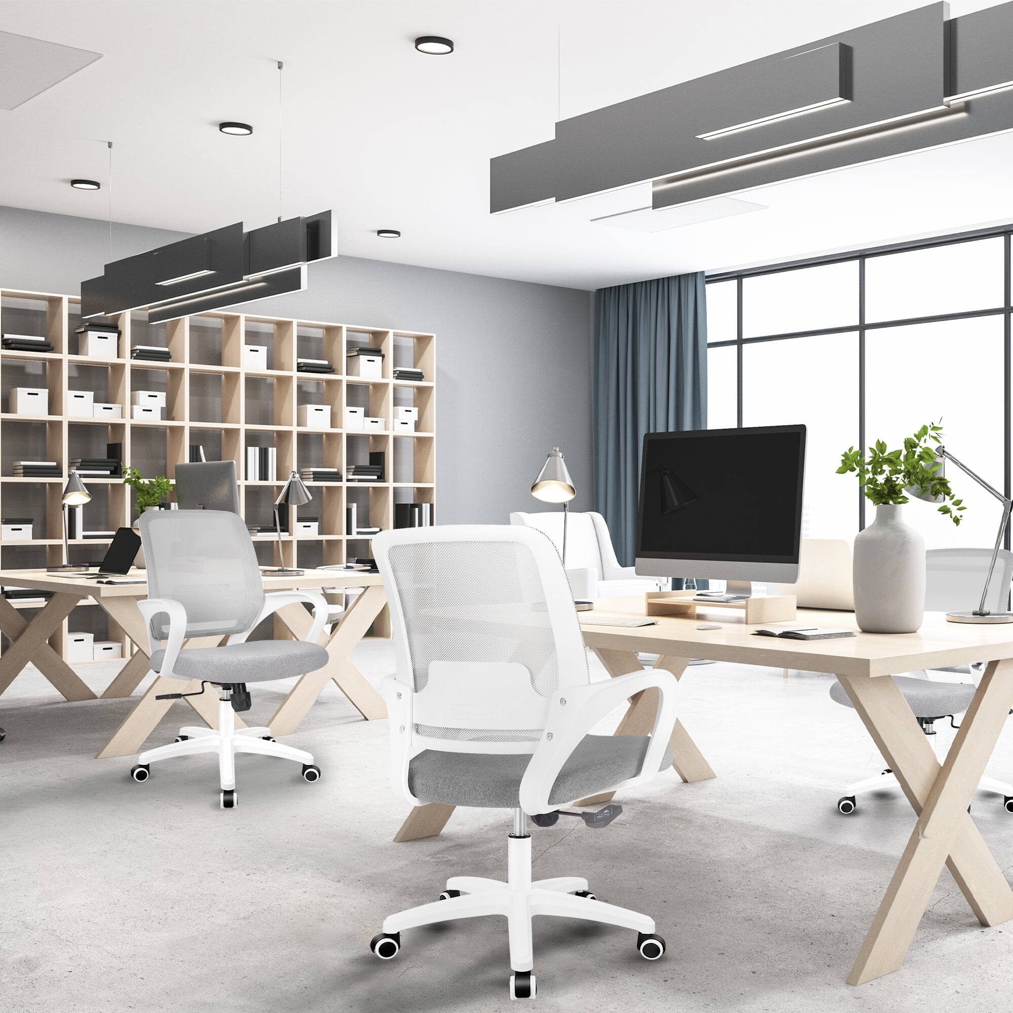 Alt View 4. Neo Chair - Office Desk Ergonomic Computer Mesh Chair with Lumbar Mid Back Support Rolling Wheels Comfy Task Vanity Chair for Home - Gray.