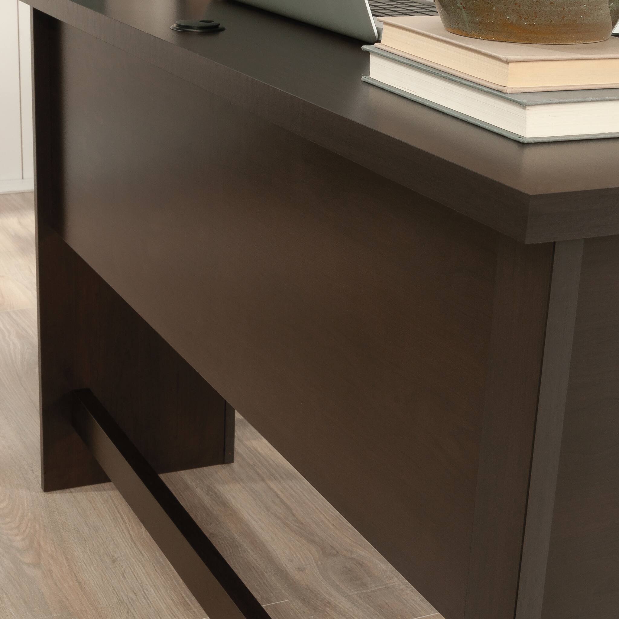 Alt View 6. Spaco - 58x66" L-Shaped Computer Desk, 1in Thick, File Drawer and Shelf, Dual Grommets - Brown.