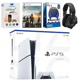 PlayStation 5 Slim Disc Bundle with Battlefield 6, EPOS Headset, Accessory Kit and MightySkins Code - PlayStation 5