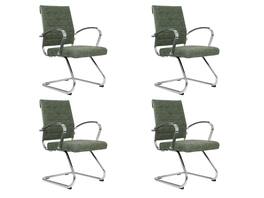 LeisureMod - Set of 4 Benmar Modern Leather Upholstered Office Desk Chair with Padded Armrests and Chrome Frame for Home or Office - Green