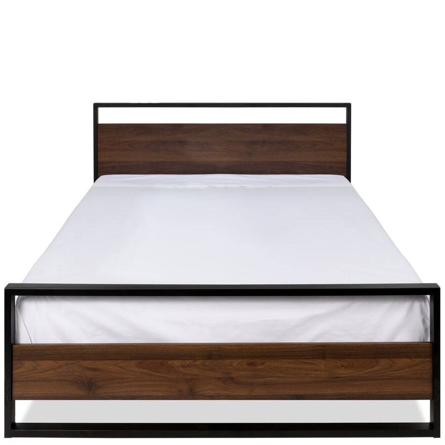 Angle. Hivvago - Queen size Farmhouse Metal Wood Platform Bed Frame with Headboard Footboard - Brown.