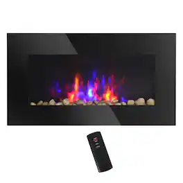 Ecooso - 28.5" 1500W Electric Wall-Mounted Fireplace with Flame Effect, 7 Color Background Light - Black