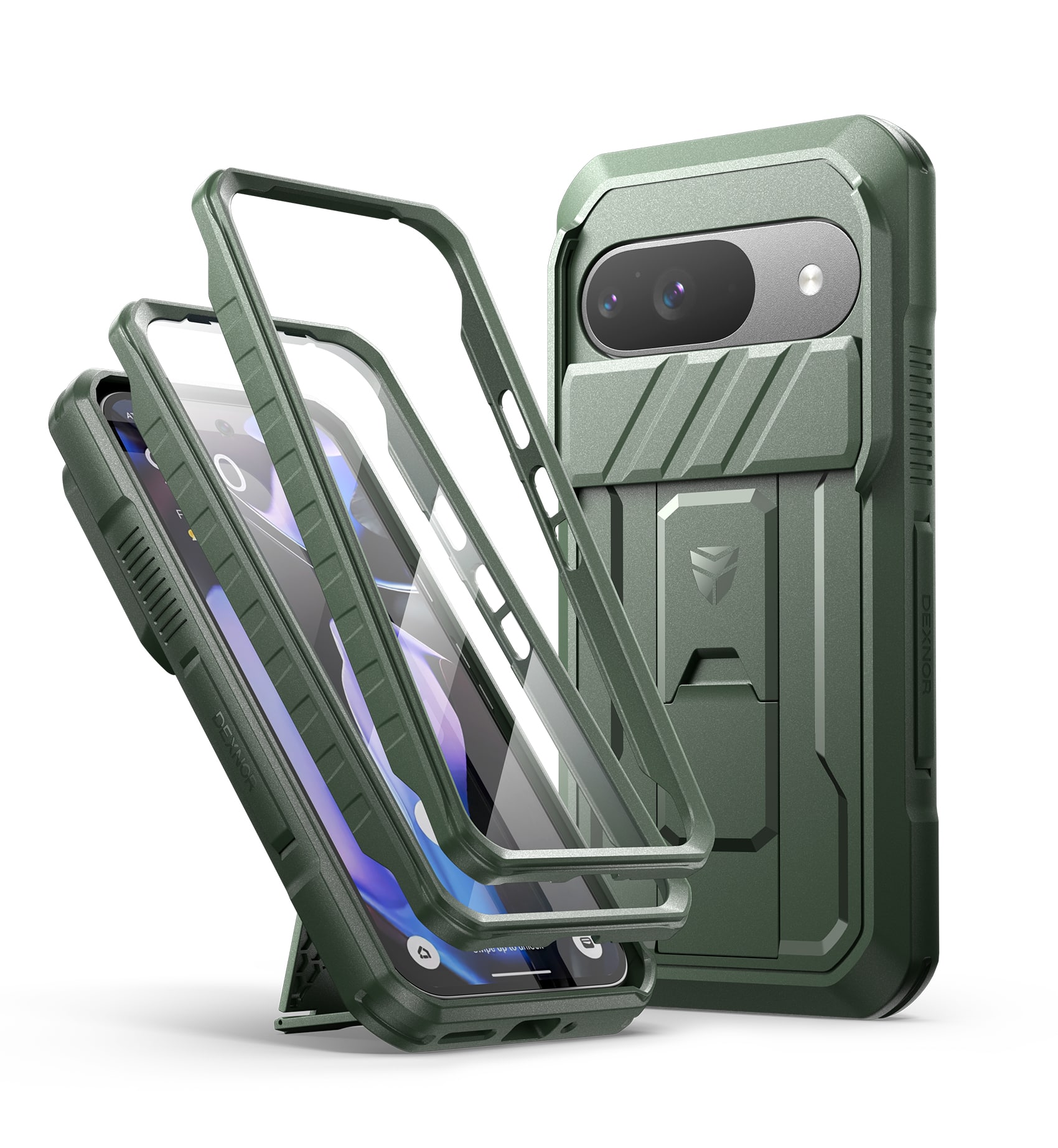 Front. dexnor - Dexnor Full-Body Cases for Google Pixel 9 Case with Camera Cover & Built-in Screen Protector & Kickstand,Army Green - Army Green.