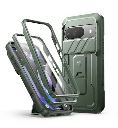 Front. dexnor - Dexnor Full-Body Cases for Google Pixel 9 Case with Camera Cover & Built-in Screen Protector & Kickstand,Army Green - Army Green.