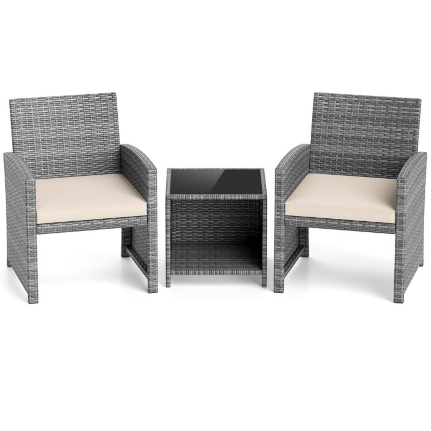 Alt View 3. Mondawe - 25 x 23 x 31 IN Freestanding Patio Bistro Set with 2 Chairs & Table 3-Piece - Mix Grey+White.