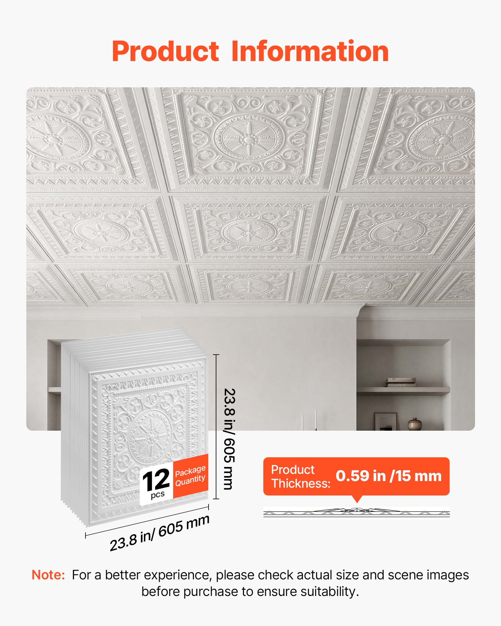 Product Information

Package: 12 Quantity pcs

Size: 23.8 in / 605 mm

Product Thickness: 0.59 in / 15 mm

Note: For a better experience, please check actual size and scene images before purchase to ensure suitability.