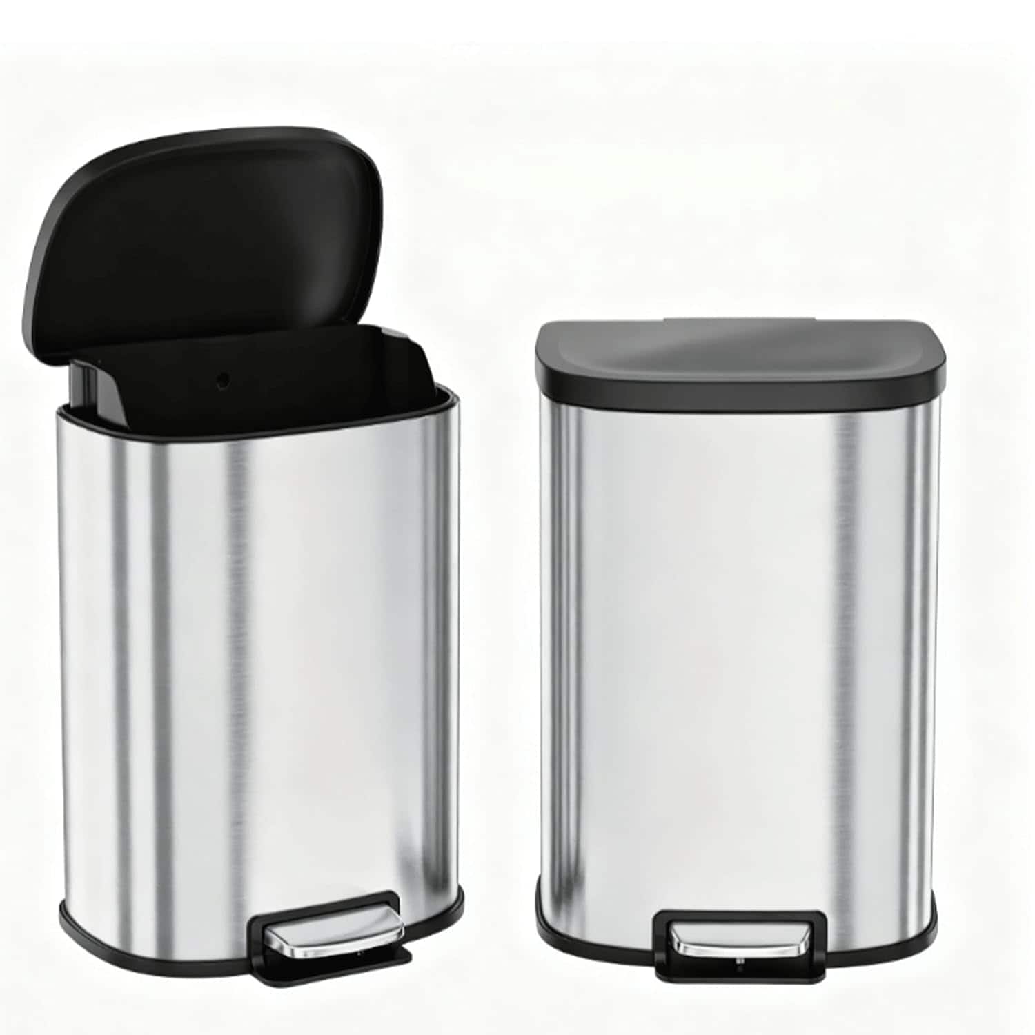 Homhougo - Hands-Free Trash Can, 13 Gallons Stainless Steel Garbage Can with Foot Pedal and Inner Bucket - Silver