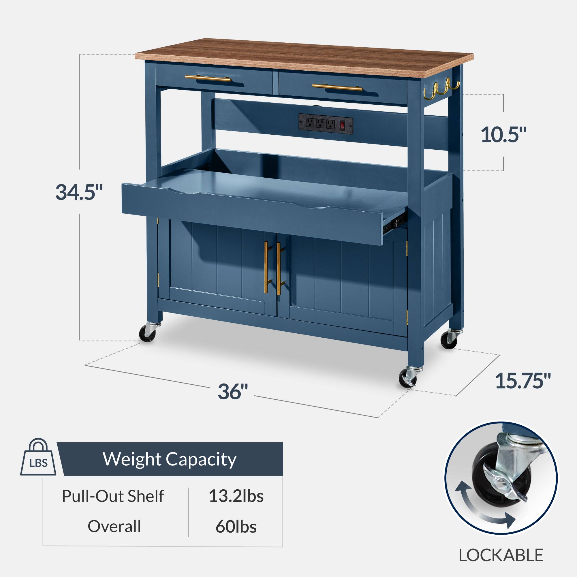 R H I 10.5" 34.5" 36" 15.75" LBS Weight Capacity Pull-Out Shelf 13.2lbs Overall 60lbs LOCKABLE