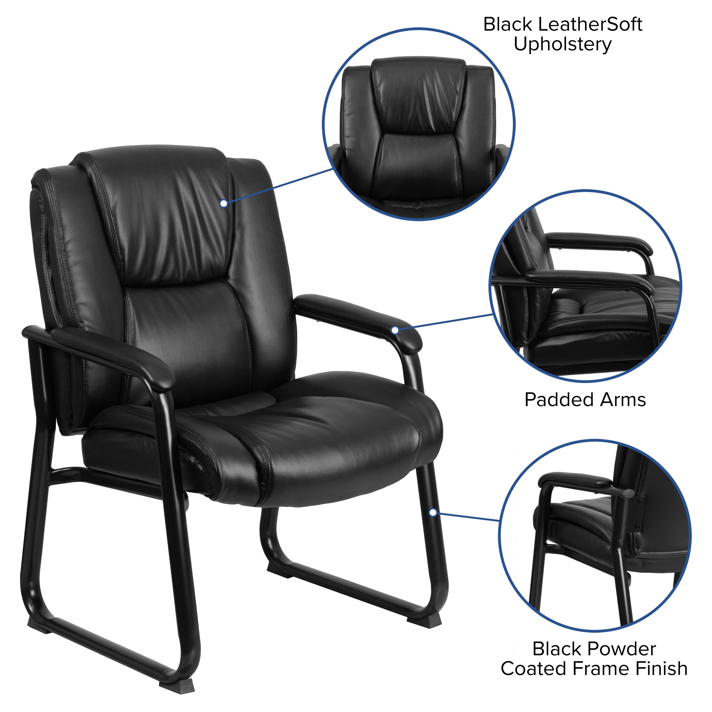 Black Leather Soft Upholstery  
Padded Arms  
Black Powder Coated Frame Finish