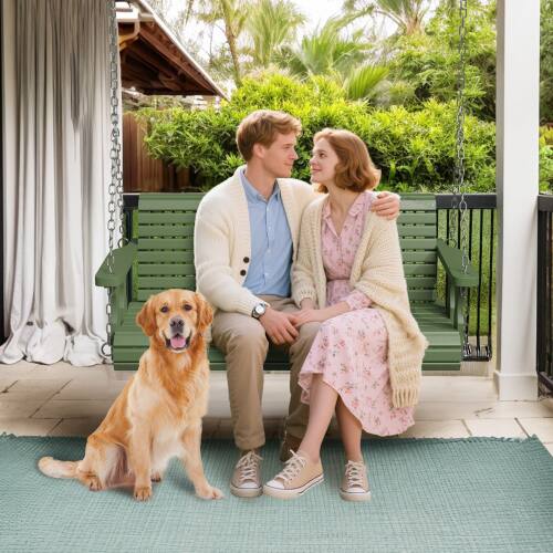 Alt View 4. Winado - ​4 FT Regular Style Wooden Swing with Hanging Chains for Oudoor Garden - Olive Green.