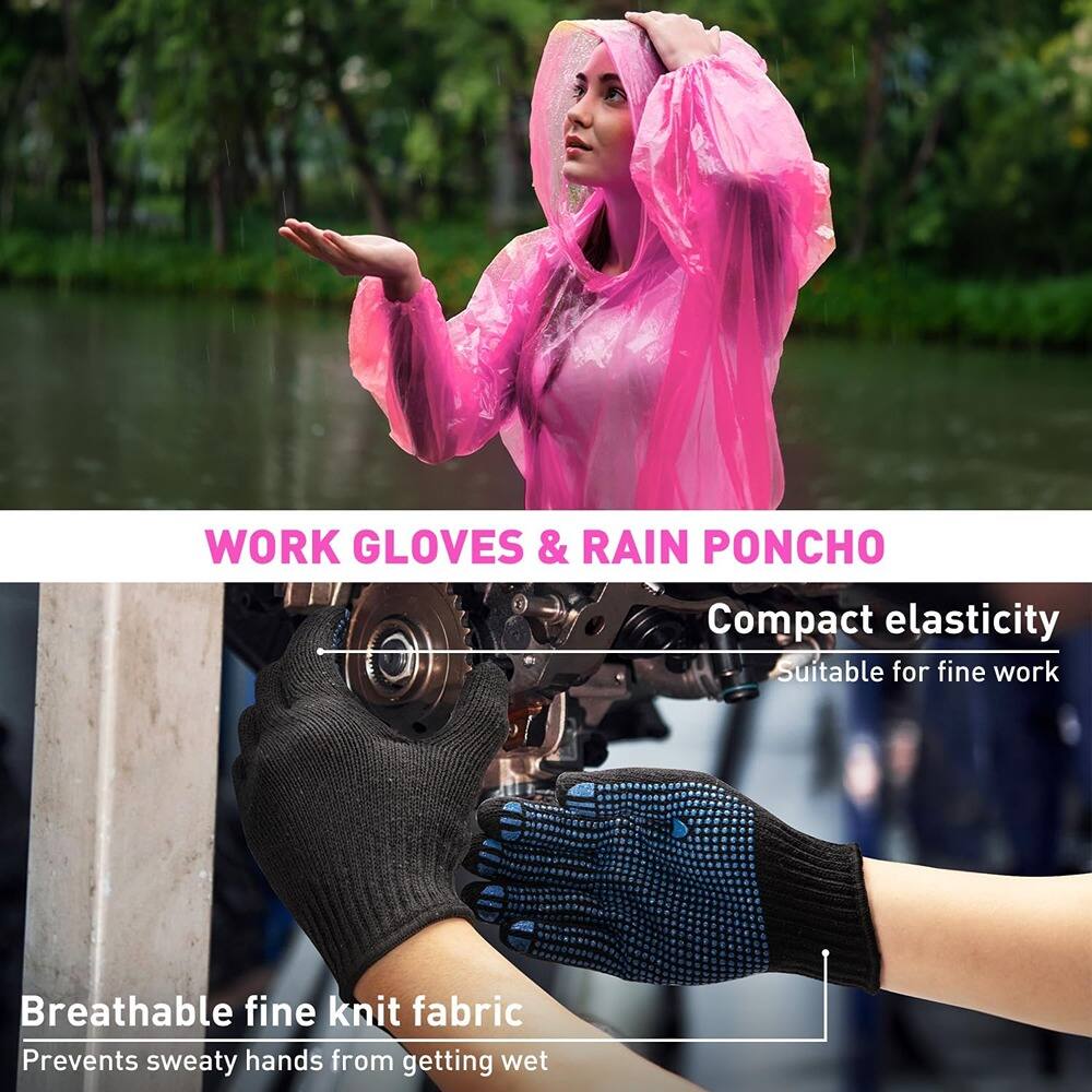 WORK GLOVES & RAIN PONCHO

Compact elasticity  
Suitable for fine work

Breathable fine knit fabric  
Prevents sweaty hands from getting wet