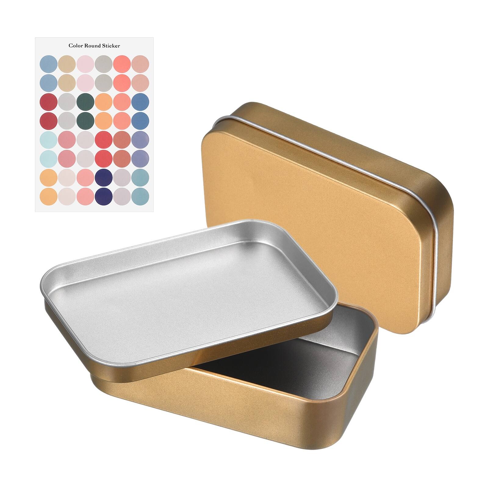 Unique Bargains - 2pcs Metal Tin Box, 3.7x2.4x0.9" Rectangular with Self-Adhesive Stickers, Mini Storage for Candy Drawing Pin Crafts - Champagne Gold