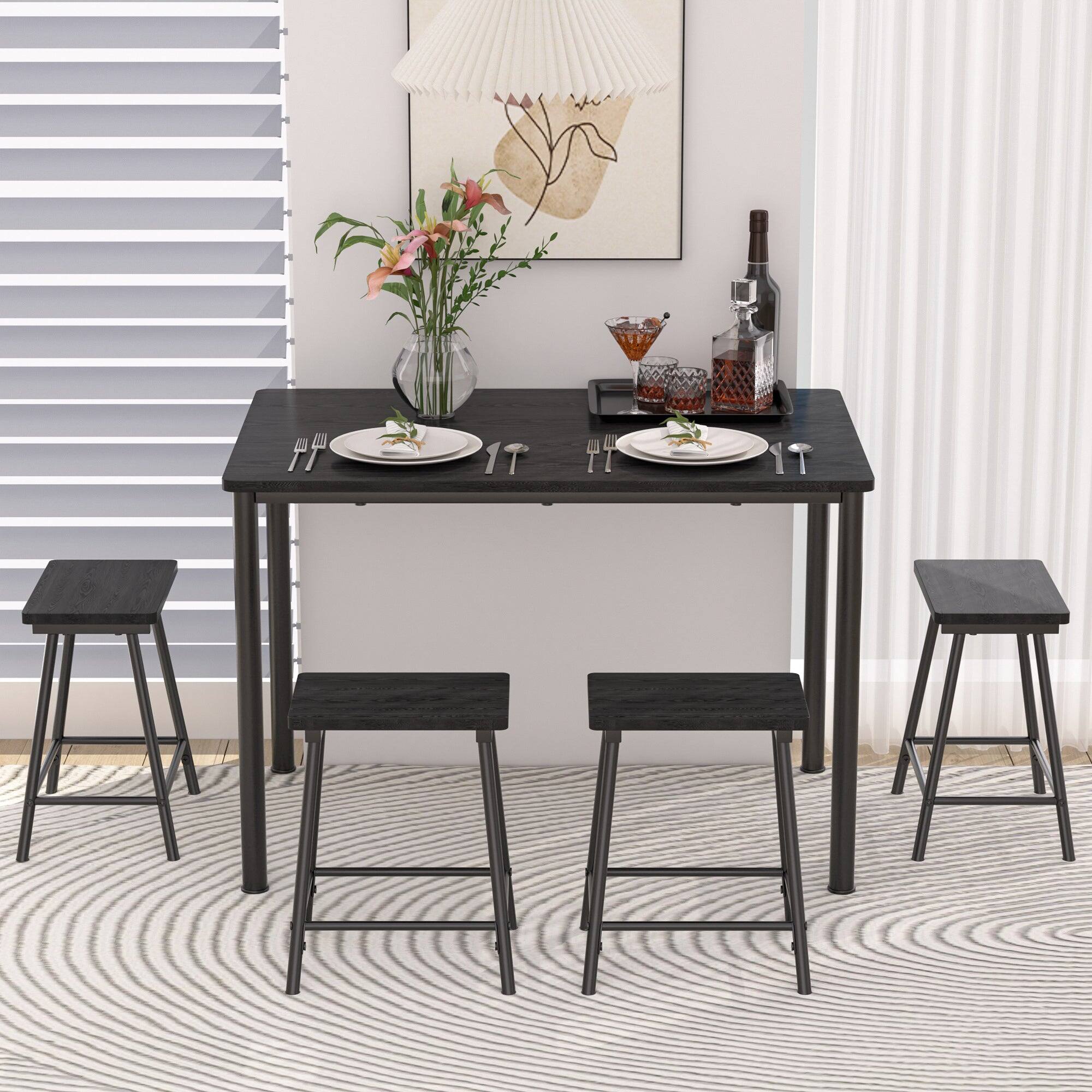 Vecelo Modern Industrial 4 Seat Dining Table Set with Space Saving ...