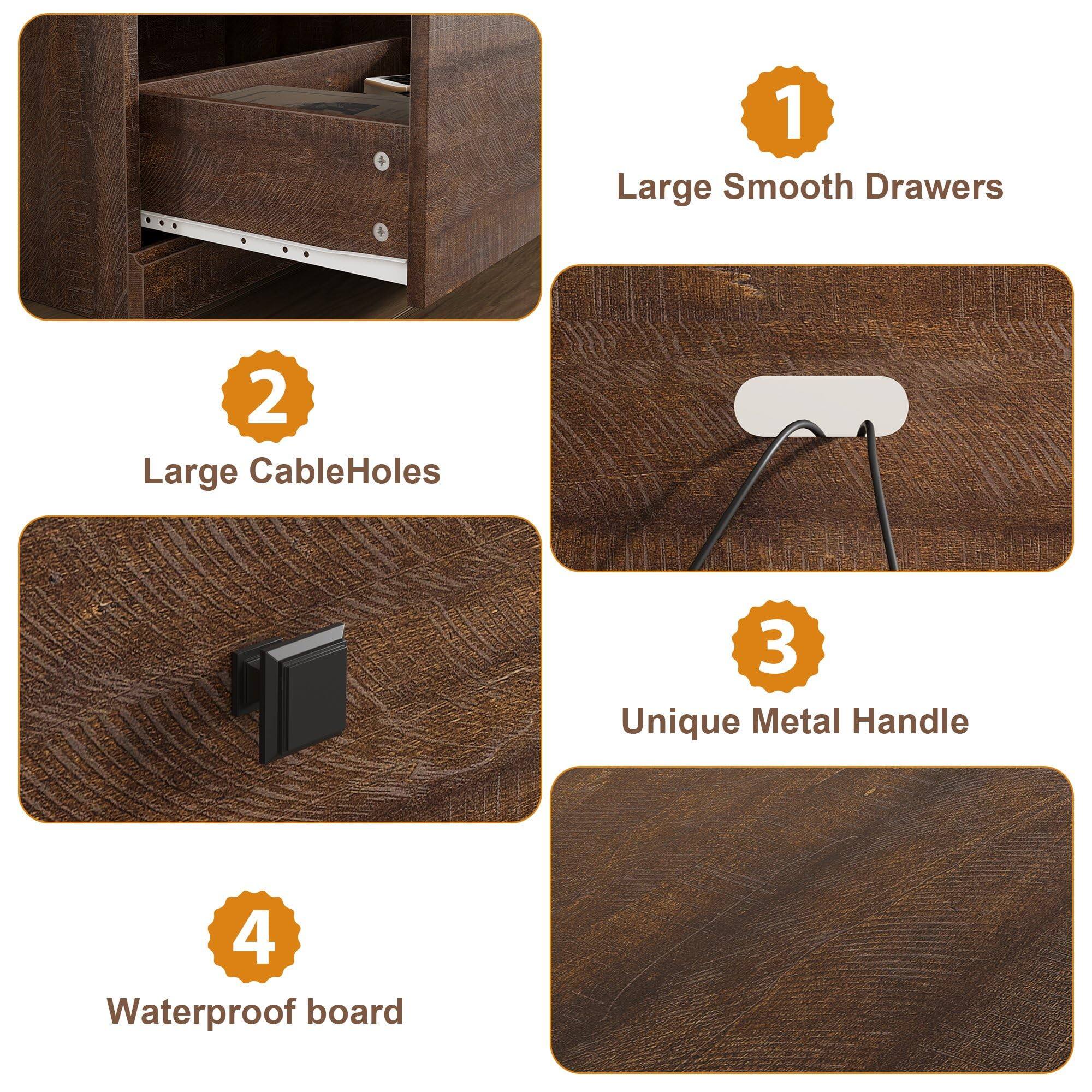 1. Large Smooth Drawers  
2. Large Cable Holes  
3. Unique Metal Handle  
4. Waterproof Board