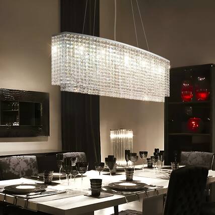 Front. Siljoy - Modern Linear Rectangular Crystal Chandelier K9 Raindrop Crystals for Dining Room, Kitchen Island & Living Roomm - White.