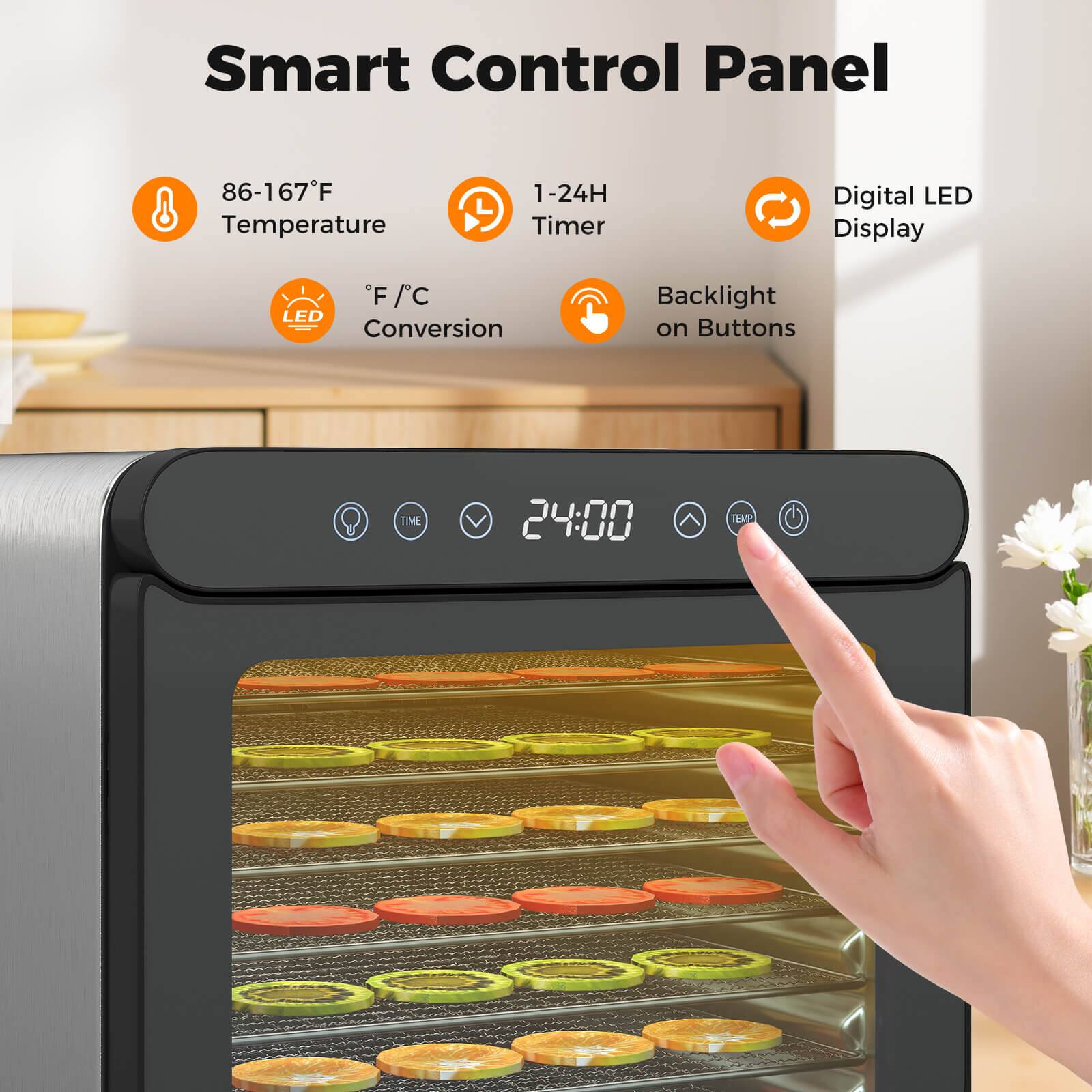 Smart Control Panel

- 86-167°F Temperature
- 1-24H Timer
- Digital LED Display
- °F/°C Conversion
- Backlight on Buttons

24:00 TIME