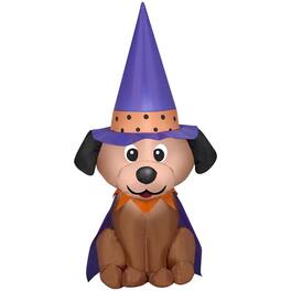 Gemmy - 4 ft. Prelit Halloween Inflatable Dog in Witch Hat Inflatable - Multicolored
