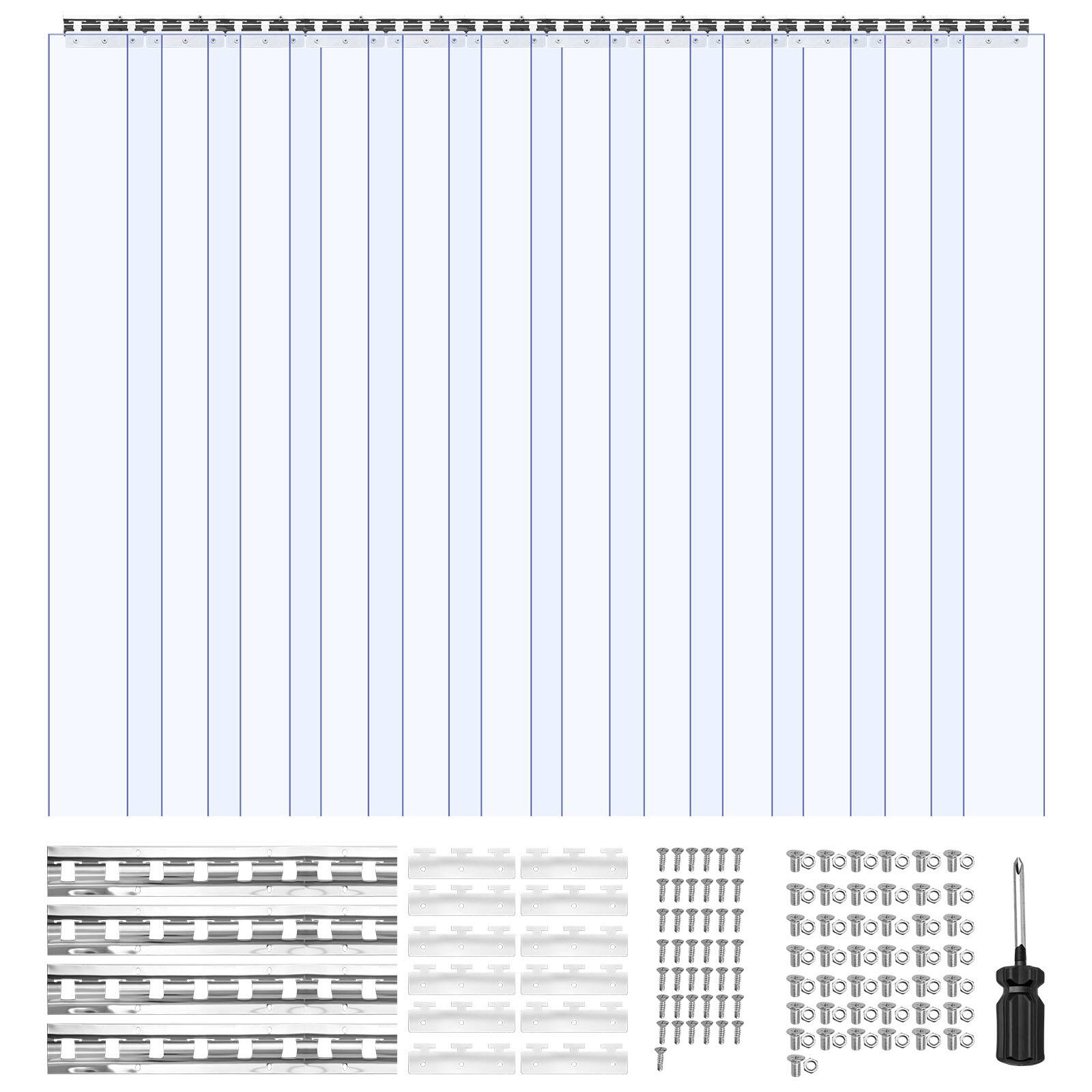 VEVOR - Clear PVC Strip Curtain, 96 in Height x 84 in Width x 0.08 in Thickness, 14 PCS Walk in Freezer Cooler Curtain Strips - Light blue