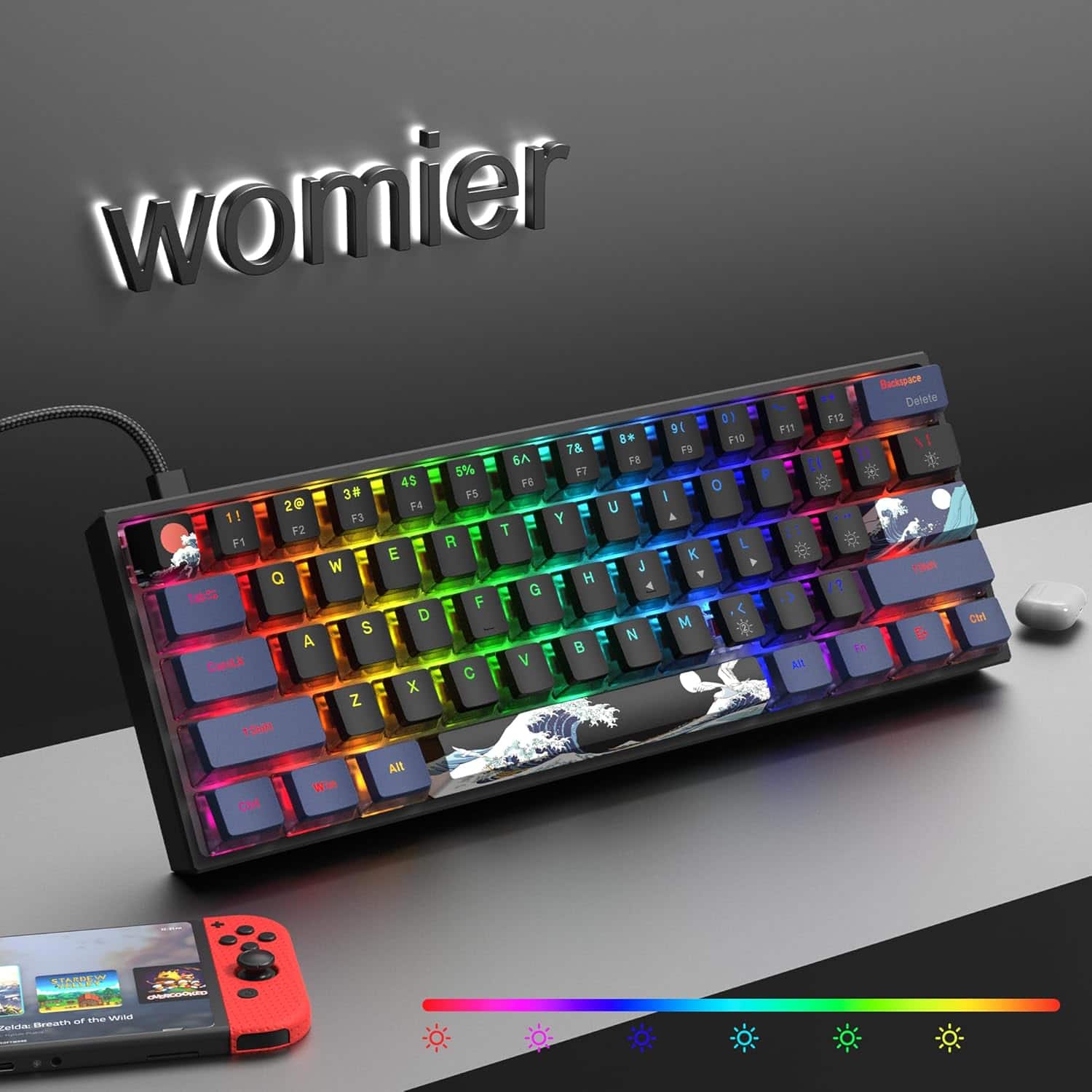 Womier WK61 V2 60% Mechanical Keyboard,RGB Backlit Wired Gaming