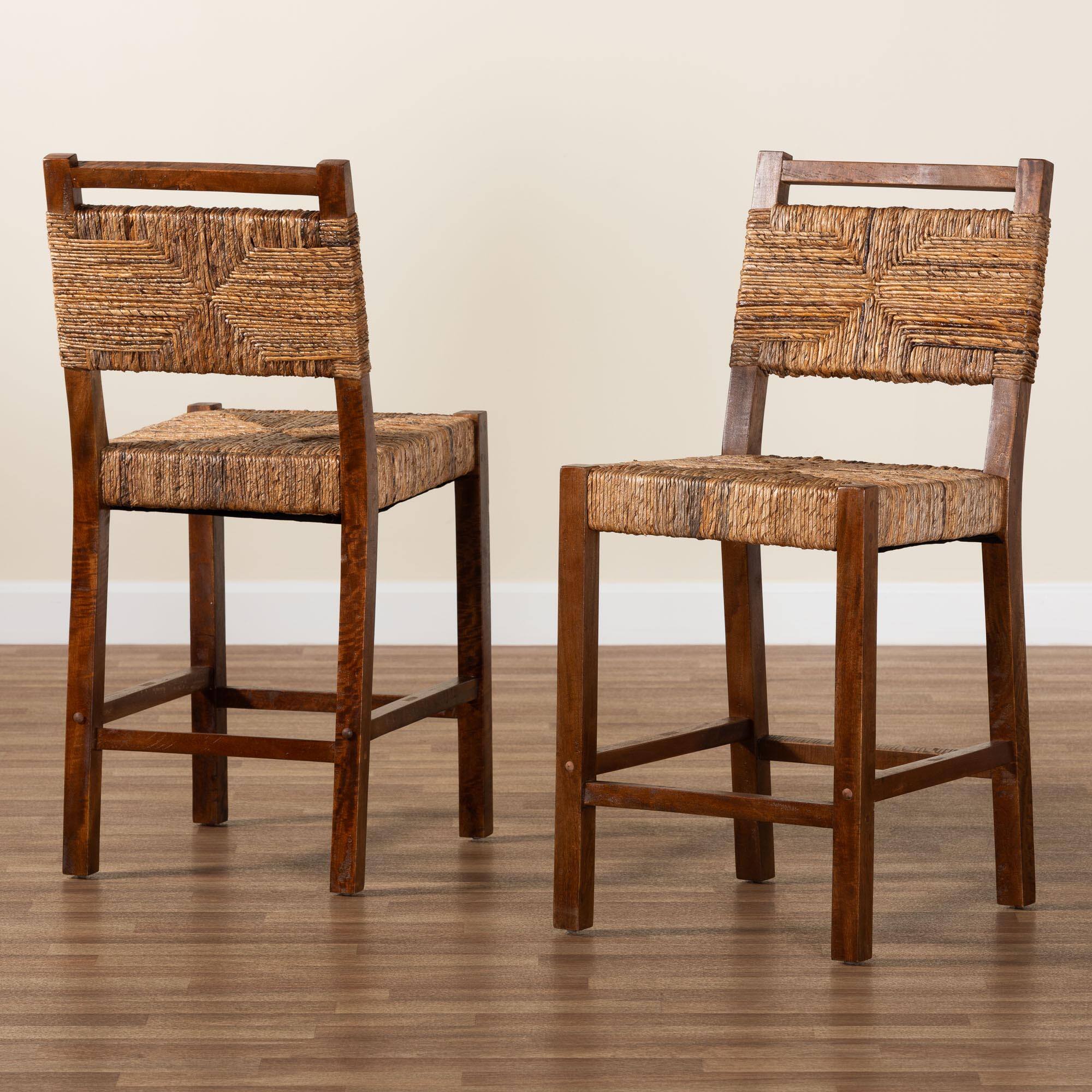 Alt View 4. bali & pari - Cordoba Bohemian Natural Seagrass and Mahogany Wood 2-Piece Counter Stool Set - Natural Seagrass/Teak.