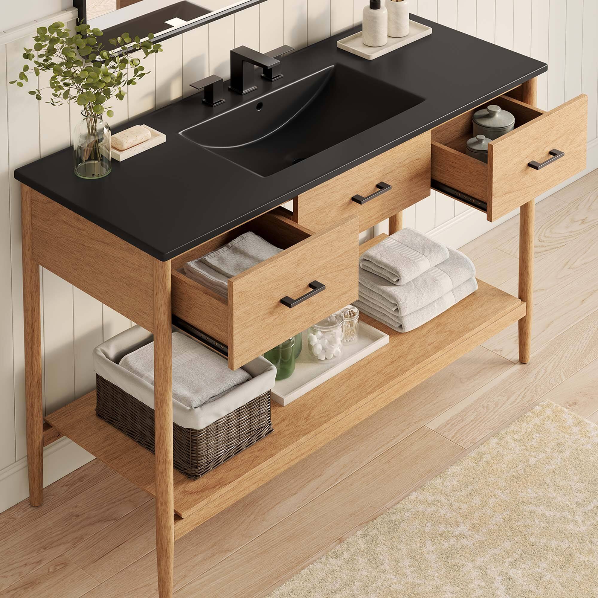 Alt View 1. Modway - Zaire Bathroom Vanity Basin Included by Modway - Natural Black.