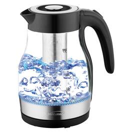 Brentwood - 1.79-Qt 1100W Cordless Glass Electric Kettle with Tea Infuser, Swivel Base - Black