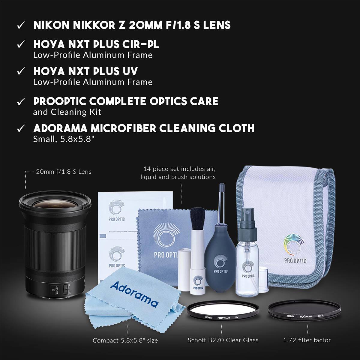 Bundle Nikon NIKKOR Z 20mm f/1.8 S Lens, with Tiffen 77mm UV and CPL ...