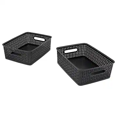 Front. Advantus - Advantus Weave Plastic Bins, Black, 3/Pack (AVT40326) - Black.