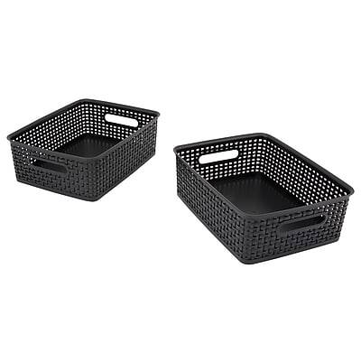 Front. Advantus - Advantus Weave Plastic Bins, Black, 3/Pack (AVT40326) - Black.