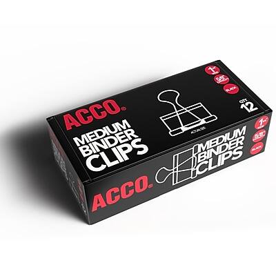 ACCO.  
MEDIUM BINDER CLIPS  
12 CTY  
1 5/0 MEDIUM CLIPS  

ACCO.  
MEDIUM BINDER CLIPS  
12 CTY  
1 5/0 MEDIUM CLIPS