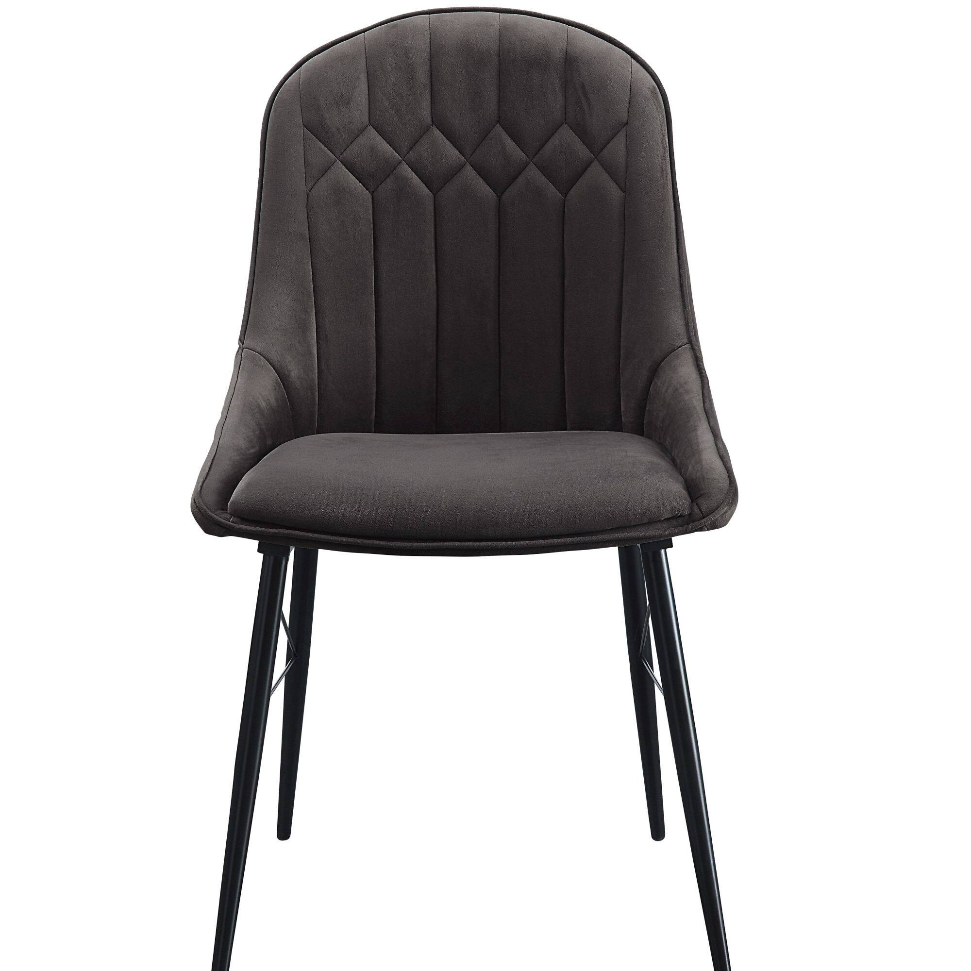Back. GOODSILO - Modern Dark Gray Fabric and Black Finish Side Chair, Set of 2 - Black+Dark Gray.