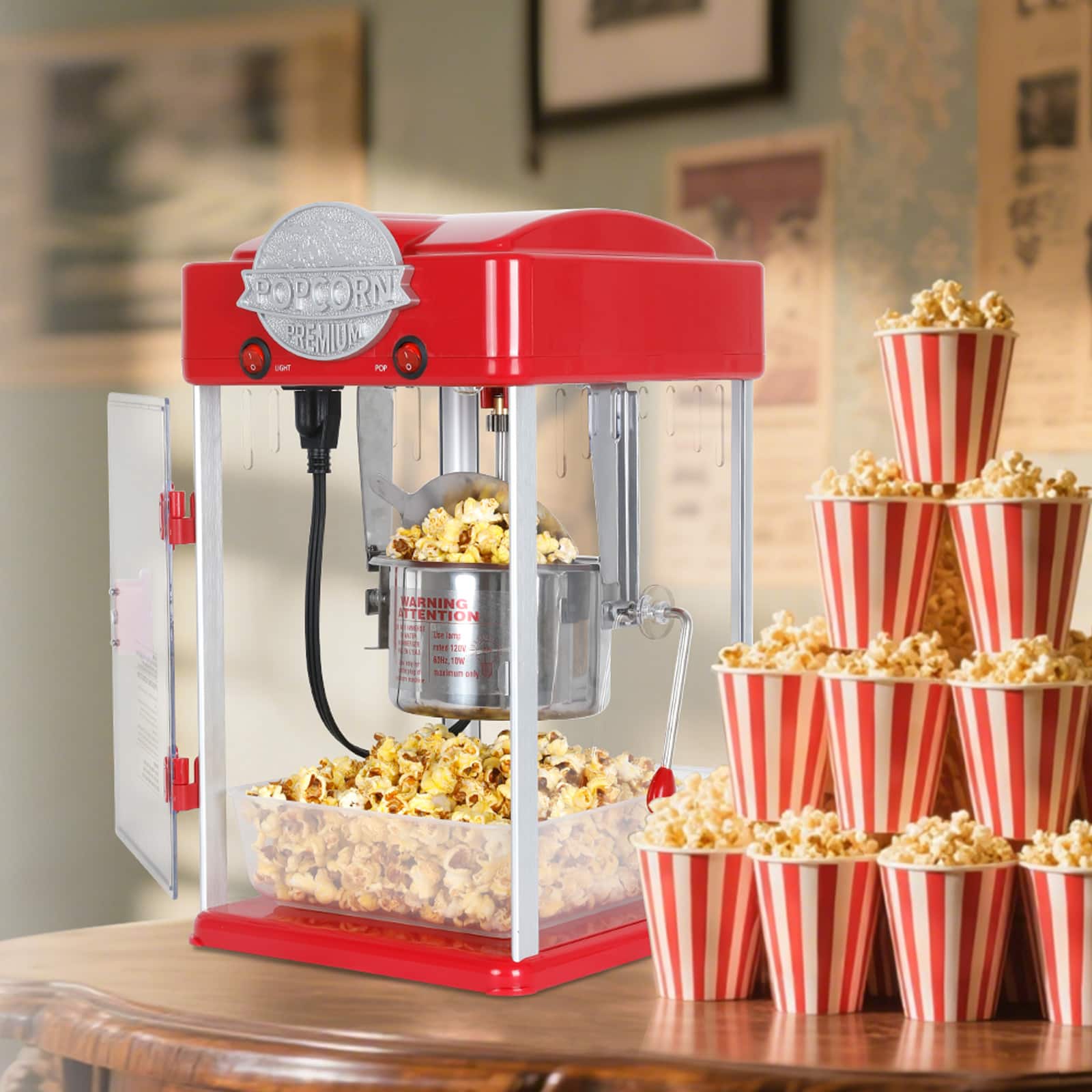 APRILSOUL - Tabletop Popcorn Machine Stainless Steel Kettle Measuring Tool Popcorn Scoop Home Family Movie Night - Red