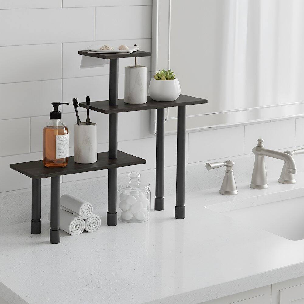 Back. Furinno - TURN-N-TUBE Corner Shelf, Countertop Corner Organizer, Adjustable Desk Shelf, for Small Spaces, Home Office, Bathroom - Espresso/Black.