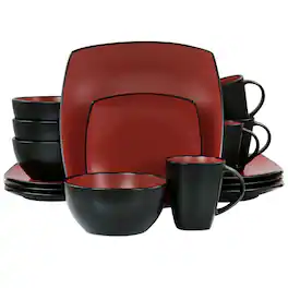 Gibson - Elite Soho Lounge 16 Piece Matte Glazed Stoneware Dinnerware Set - Red