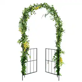 Costway - Garden Arch Arbor Trellis with Gate 7.5 ft Patio Archway Pergola for Wedding - Black
