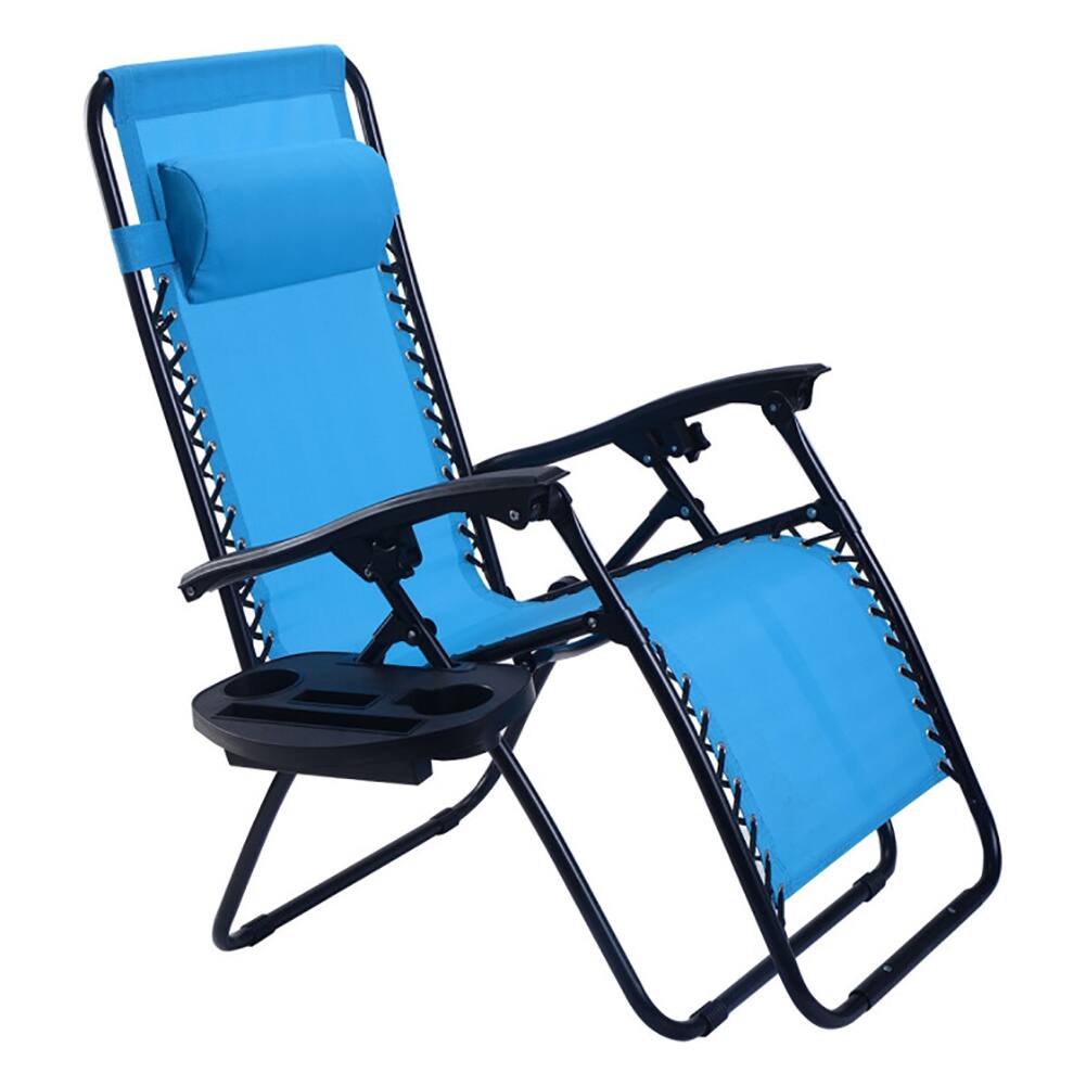 Alt View 3. Pefilos - 2 Pieces Folding Lounge Chair with Zero Gravity-Light Blue, Oversized Padded Zero Gravity Chair, Foldable Patio Recliner - Blue.
