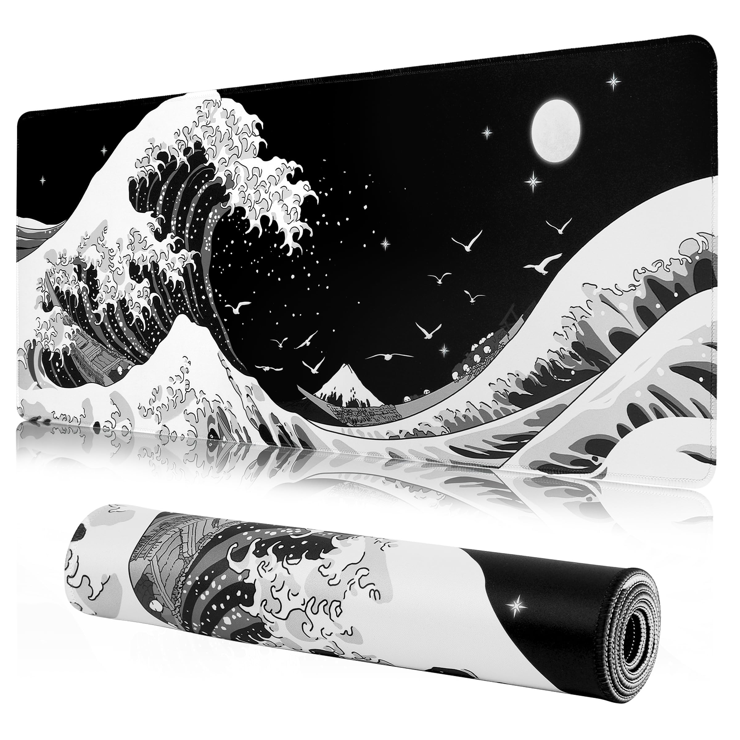 Front. Fabibe - Mouse Pad Keyboard Mouse RGB XL Gaming Laptop Wave Mice Pads Waterproof Non-slip 31.5 11.9 0.12" Thick Rubber Table With - White Wave 31.5" x 11.9".