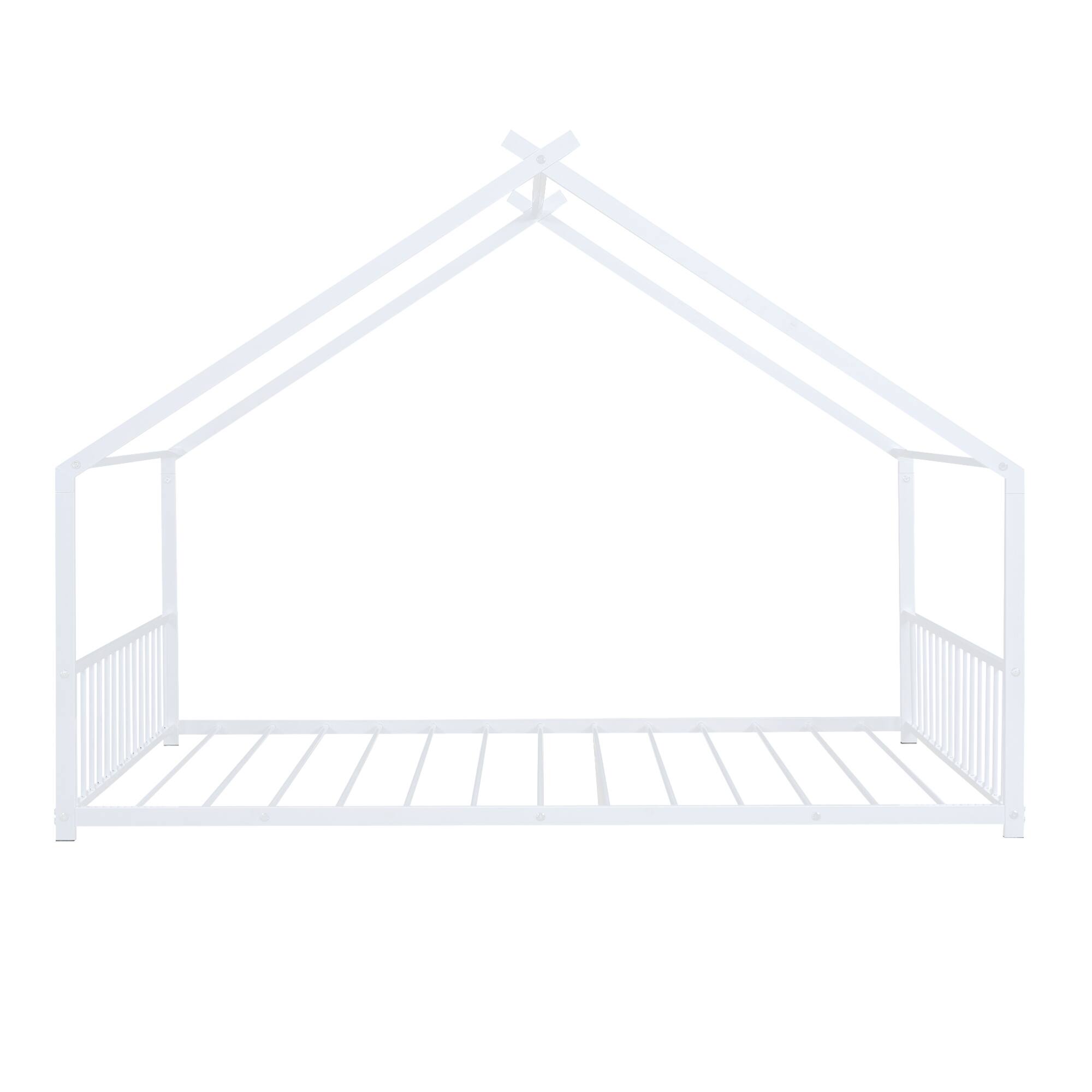 Alt View 4. GOODSILO - Full Size Metal House Bed with Playhouse Roof Design for Kids Room Furniture and Sleep Space - White.