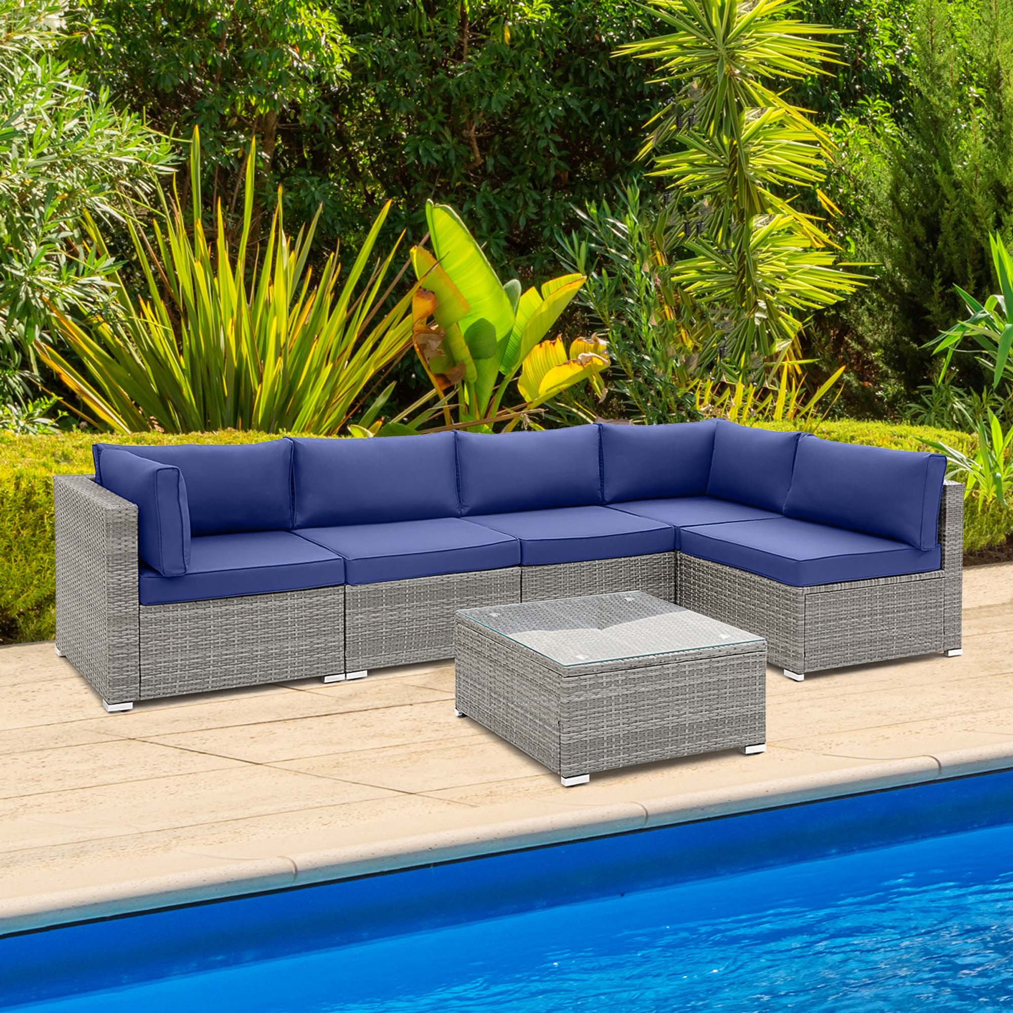 Alt View 1. Costway - Costway 6 PCS Patio Conversation Sofa Set Outdoor Rattan Furniture Cushioned Seat - Mix Gray,Navy.