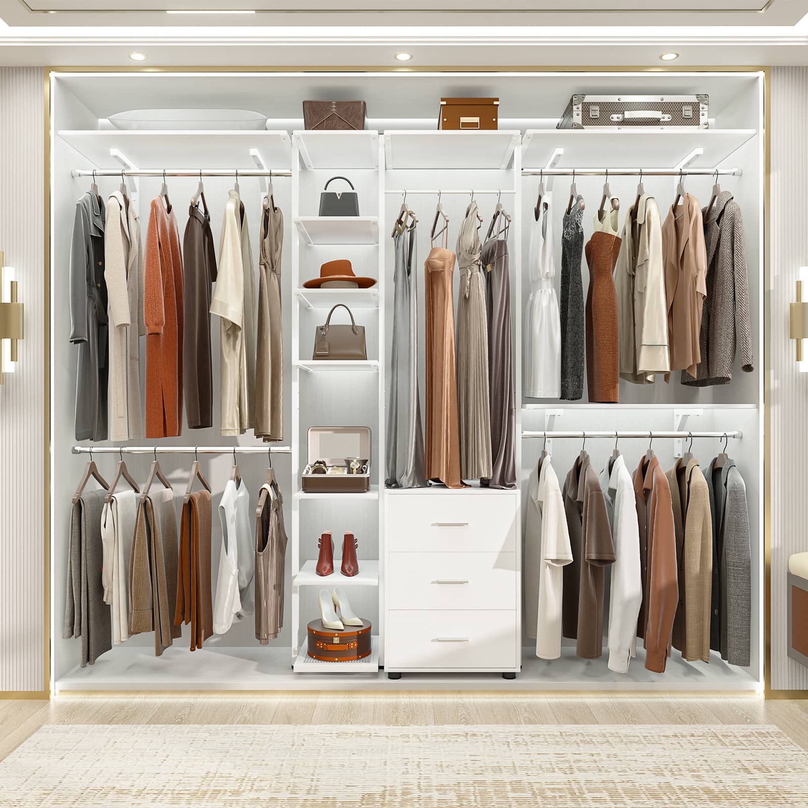 Aheaplus 96 Inch Freestanding Closet Organizer, All in One Closet