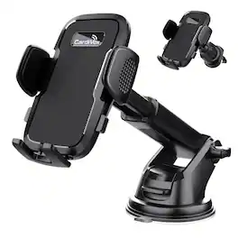 CardiVox - 2-in-1 Car Phone Holder Mount for iPhone & Android, Dashboard & Windshield Cell Phone Holder, One-Touch Lock, 360° - Black