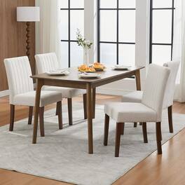 Acekool - Dining Chairs Set of 4, Modern Linen Fabric Upholstered Kitchen Side Chairs with Wood Legs - Beige
