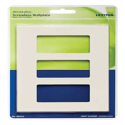 decora plus+
Screwless Wallplate
Placa Sin Tornillos
LEVITON
No. 80311
LIGHT ALMOND - ALMENDRA CLARA