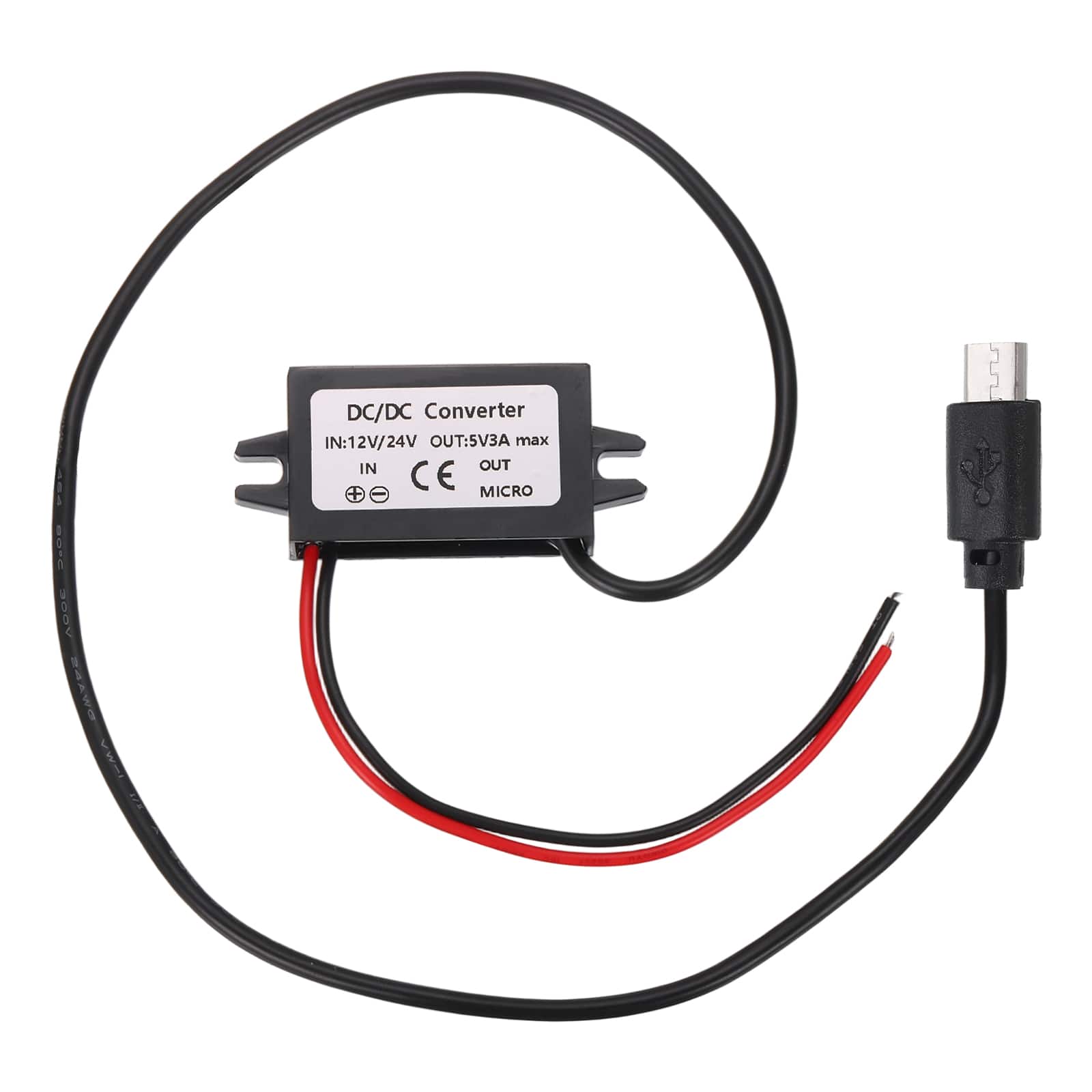 Unique Bargains - DC 12/24V to 5V 3A 15W Step Down Converter with Micro USB Straight Connector for Car Truck Solar - Black
