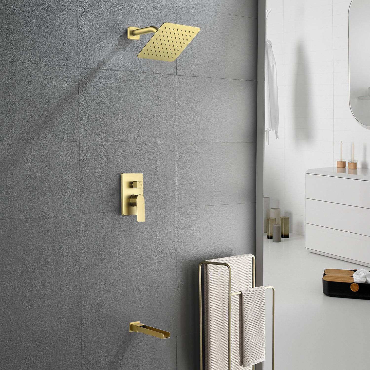 Alt View 2. Boyel Living - Brushed Gold Shower Set 8 Inch SUS304 Top Spray Waterfall Spout Dual Water Outlet - Brushed Gold.
