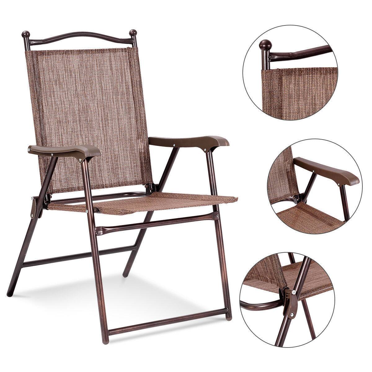 Alt View 4. Costway - Costway Set of 2 Patio Folding Sling Back Chairs Camping Deck Garden Beach - Brown.