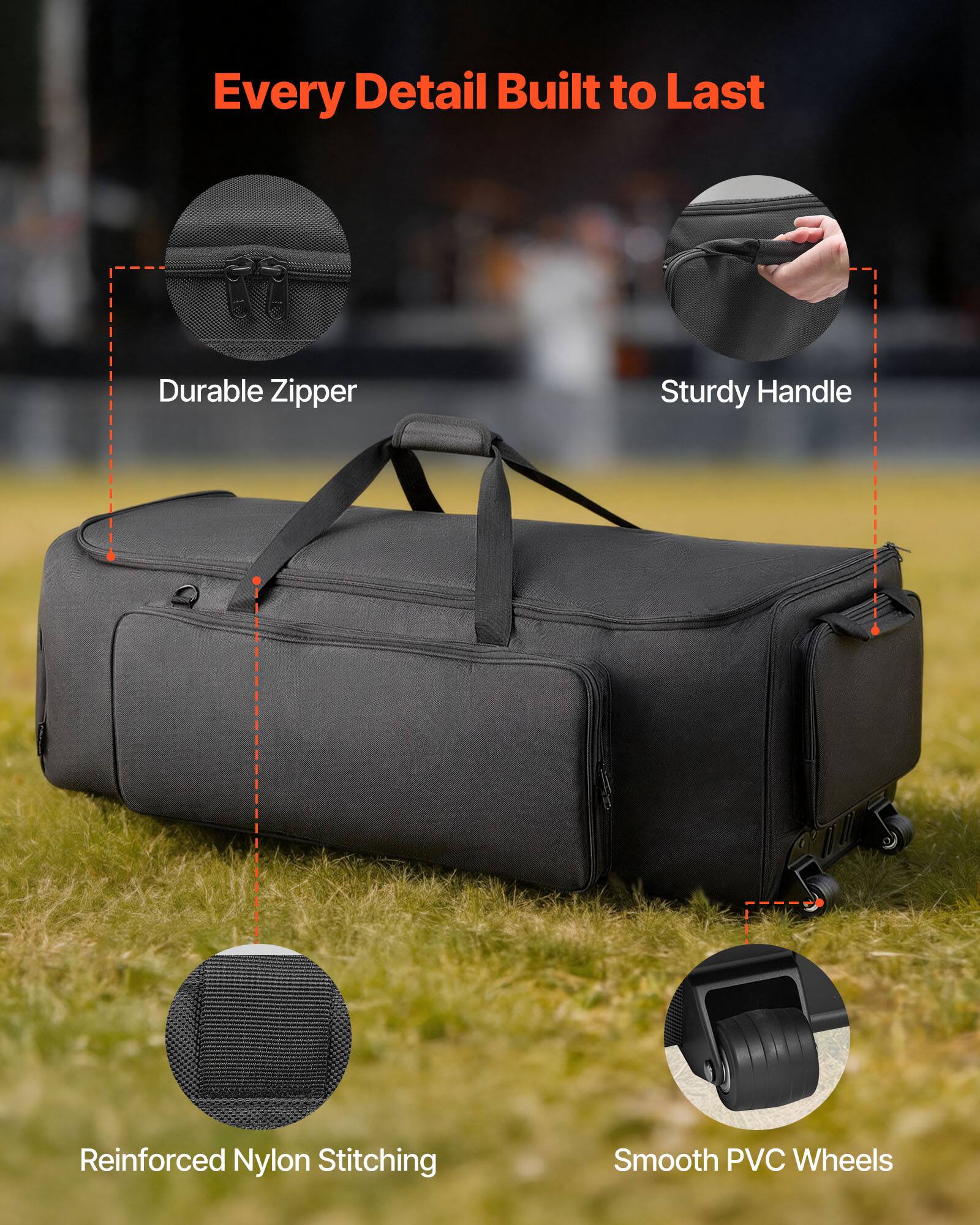 Every Detail Built to Last

- Durable Zipper
- Sturdy Handle
- Reinforced Nylon Stitching
- Smooth PVC Wheels
